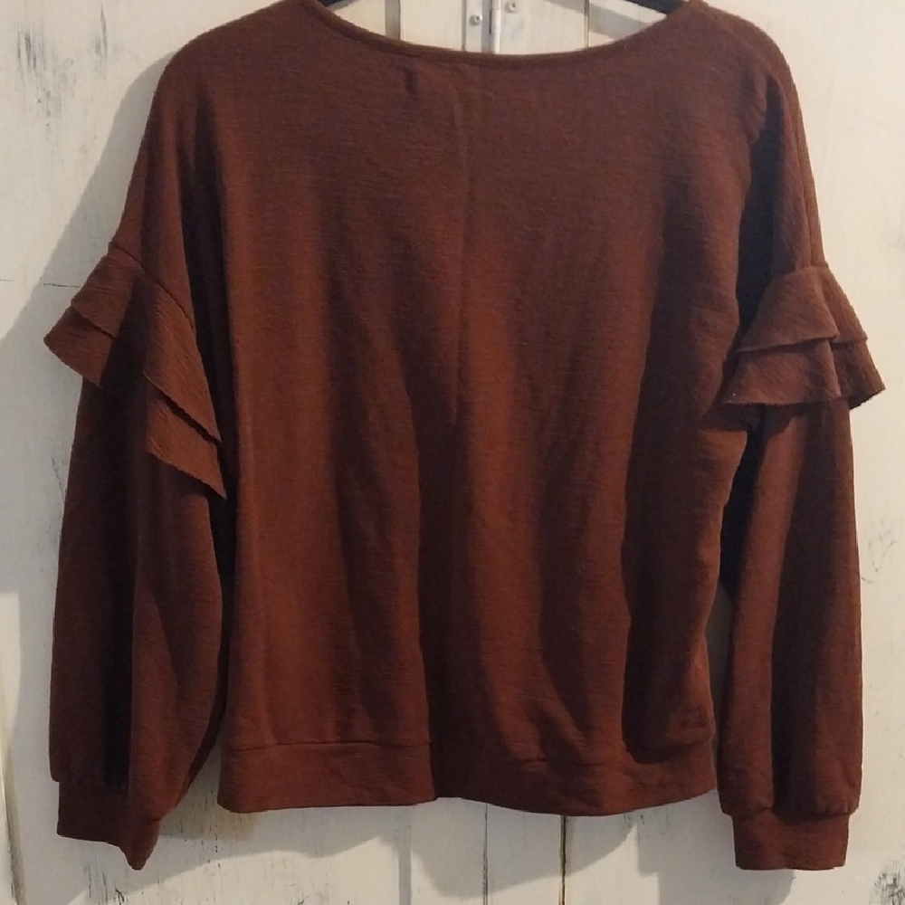 A New Day Brown Ruffle Sleeve Top - Picture 3 of 4